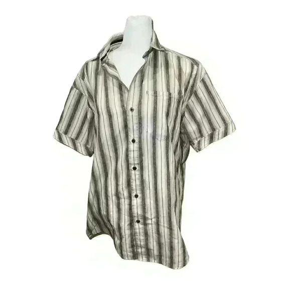 Kuhl Suncel Short Sleeve Brown Gold Striped Shirt Mens Sz Small See Details - Picture 1 of 8
